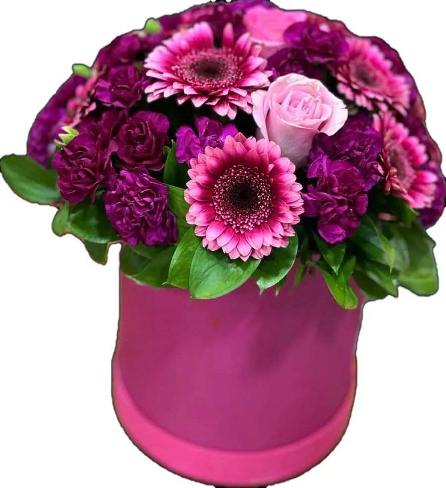Pembe kutuda gerbera ve karanfil — DİA Flowers Belek